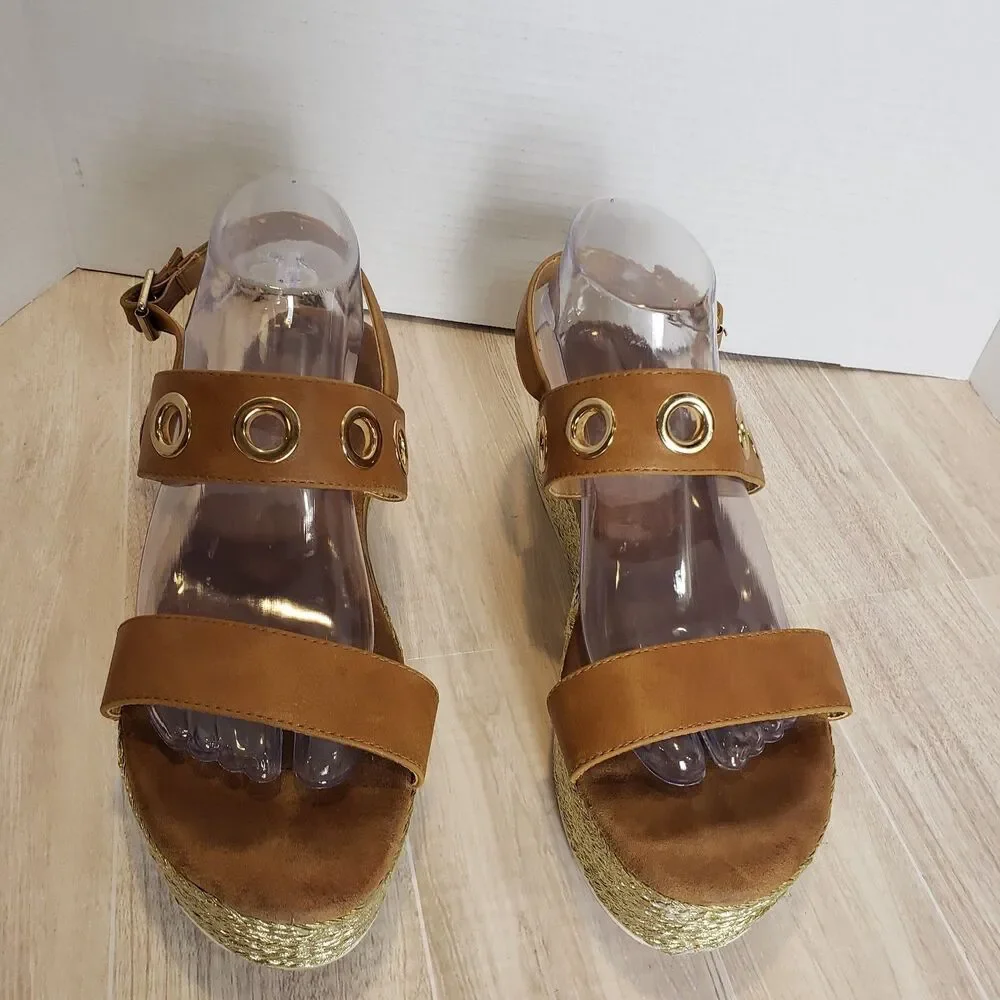 Patrizia Spring Step Metallic Buckle Accent Platform Espadrille Sandals US 10.5